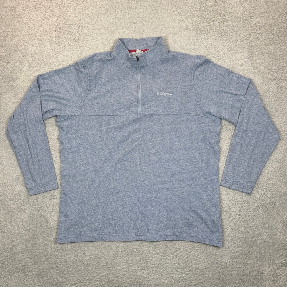 Columbia Mens XXL Quarter Zip Pullover Blue Heather Long Sleeve Cotton Blend